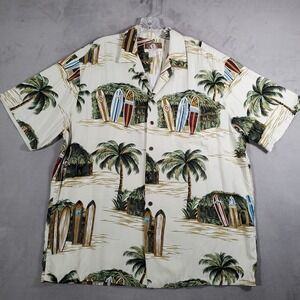 VTG Kalaheo Hawaii Shirt Mens L Surfboard Palms Print Rayon Aloha Beach Made USA